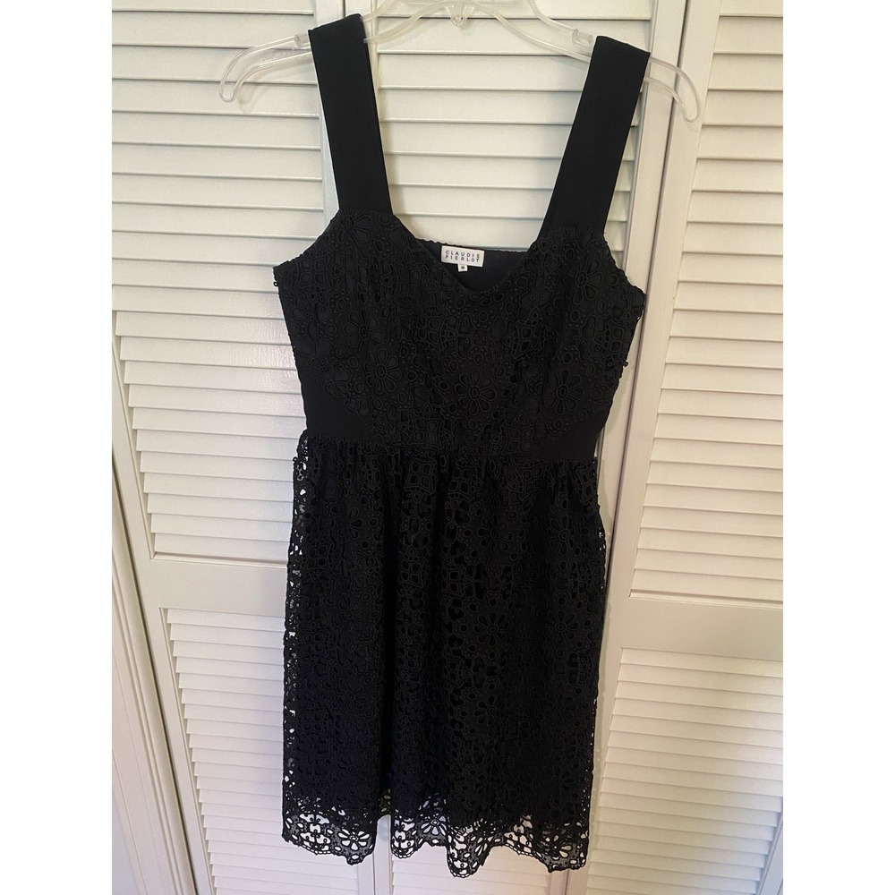 Claudie Pierlot Black Eyelet Lace Dress Size 36 | Parisian Chic Cottagecore